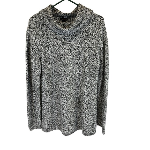 Dana Buchman Black/White‎ Cowl/Turtleneck Chunky Woven Long Sweater Sz Large - Picture 1 of 11